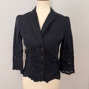 Diane Von Furstenberg Navy/Black Eyelet Detail Blazer